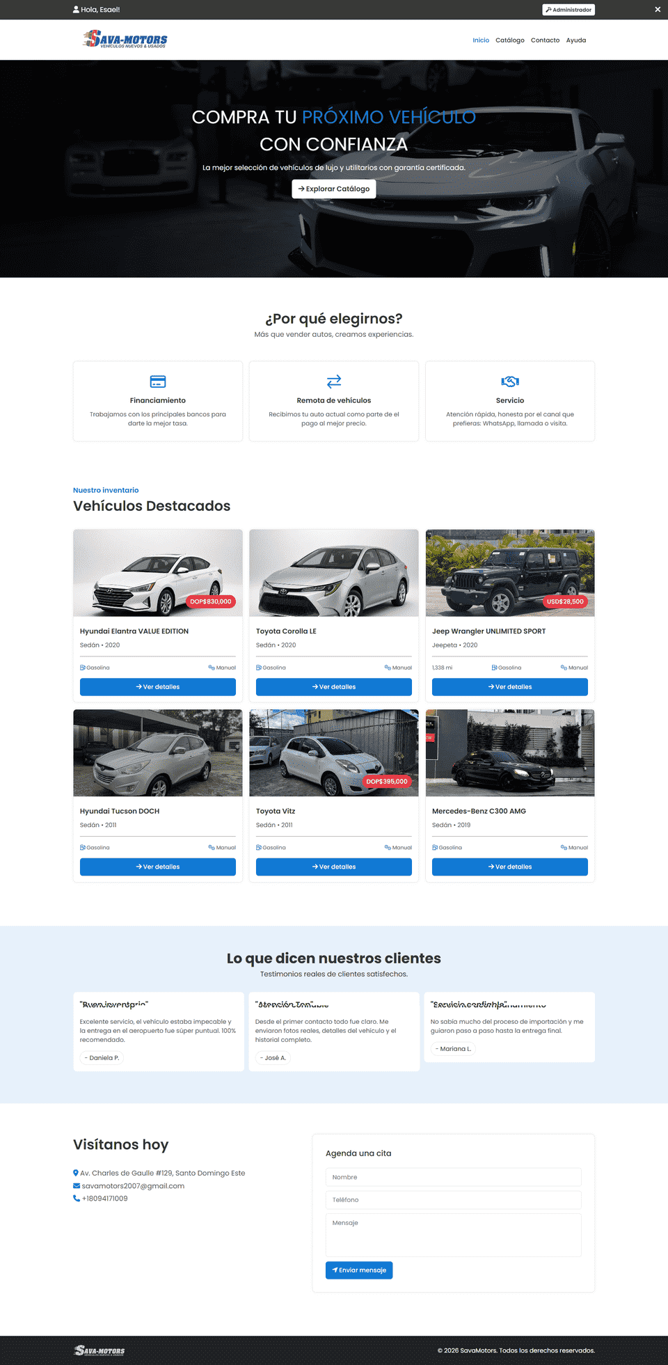Captura del proyecto SavaMotorsRD